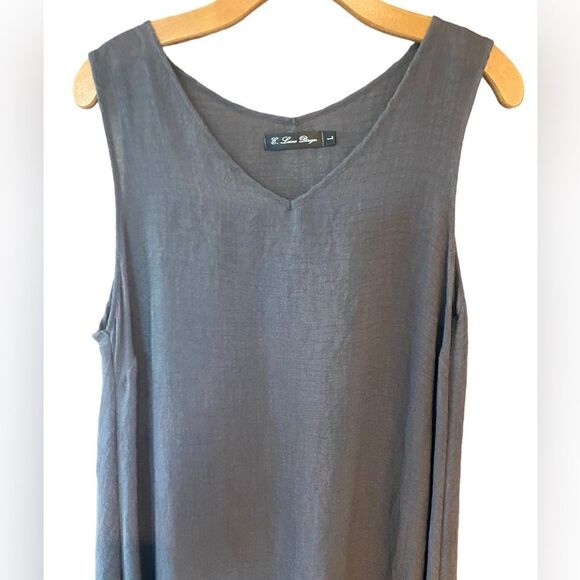 E. Laine Designs Sz L Gray Lagenlook Flowy Linen Semi-Sheer Dress Swim Cover - Picture 3 of 5